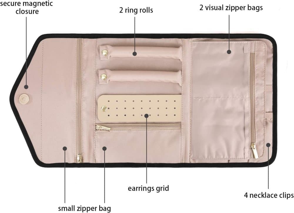 Black Travel Jewelry Box with Compartments, 23cm, Compact Jewelry Storage Bag Easy to Carry in Your Bag - Image 4
