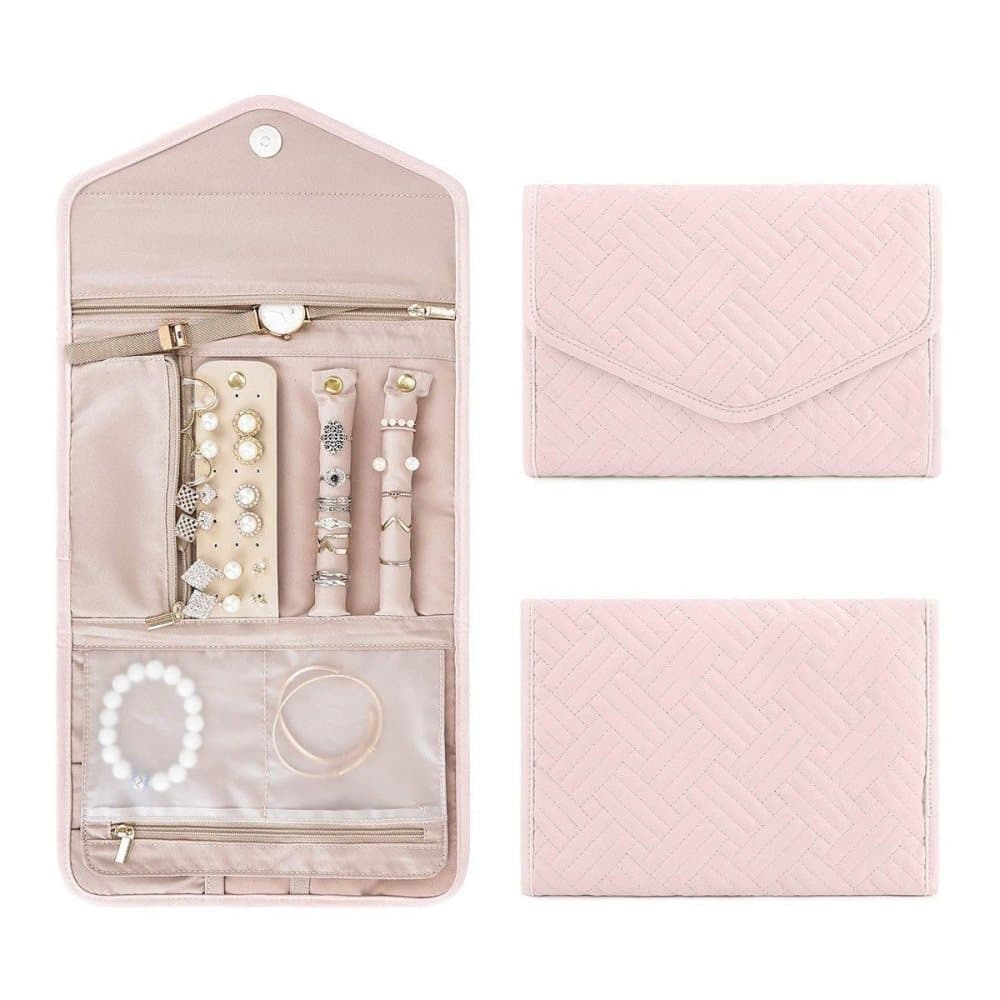 Compact Travel Jewelry Box with Compartments, Pink, 23cm - Image 1