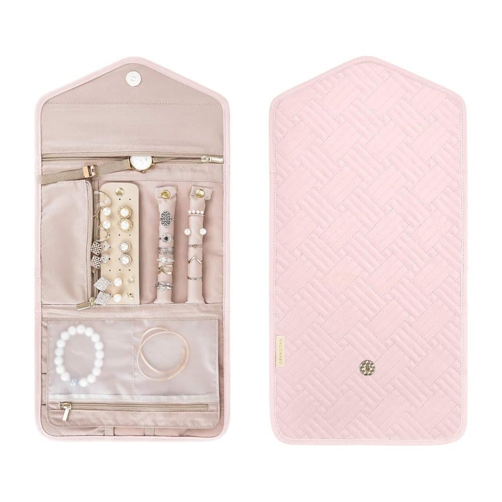 Compact Travel Jewelry Box with Compartments, Pink, 23cm - Image 4