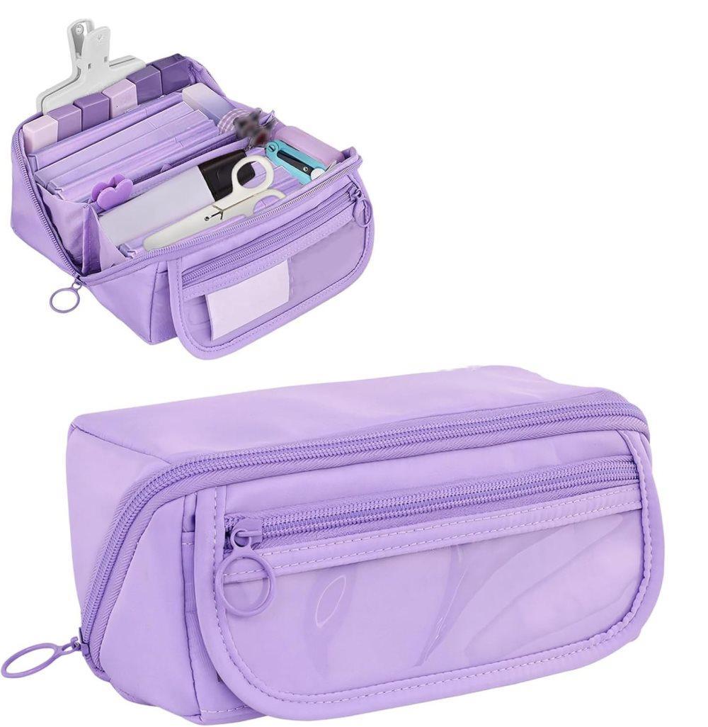 Waterproof Pencil Case with Zipper, Purple, Large, Multifunctional Travel Pencil Box for Students and Office - Image 1