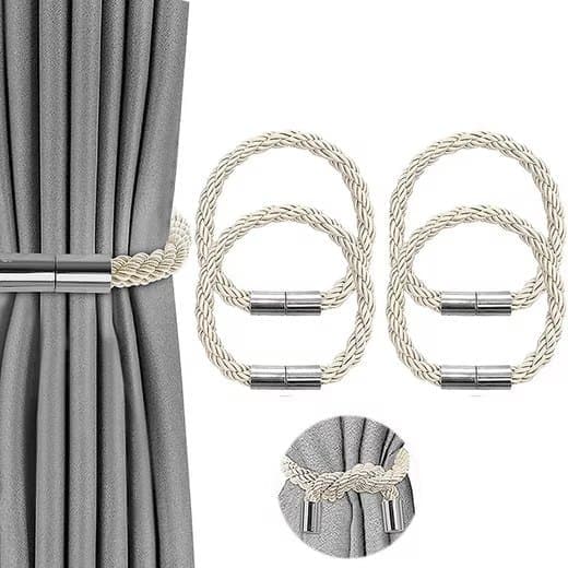 4-Pack Magnetic Curtain Tiebacks with Buckle No-Drill, Beige - Image 1