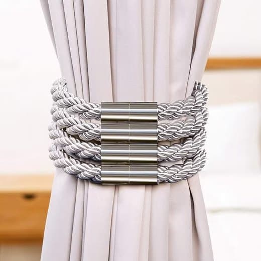 4-Pack Magnetic Curtain Tiebacks with Buckle No-Drill, Beige - Image 4