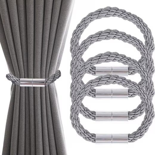 4-Pack Magnetic Curtain Tiebacks with Buckle No-Drill, Gray - Image 1