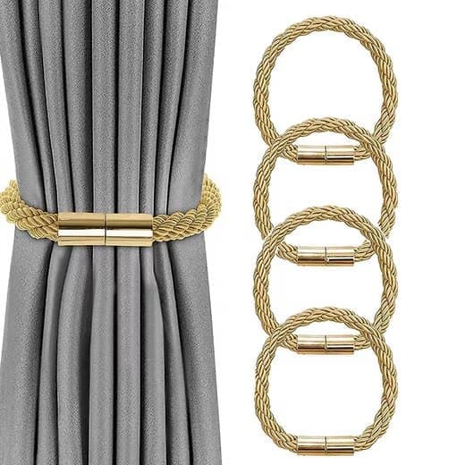 4-Pack Magnetic Curtain Tiebacks with Buckle No-Drill, Gold - Image 1