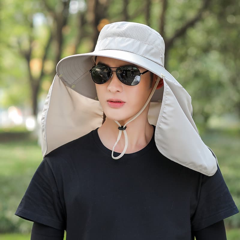 Foldable Sun Hat with Neck Protection UV Protection Fishing and Hiking Cap, Beige - Image 1