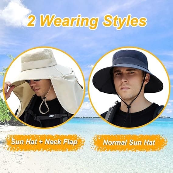Foldable Sun Hat with Neck Protection UV Protection Fishing and Hiking Cap, Beige - Image 3