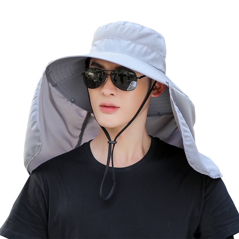 Foldable Sun Hat with Neck Protection UV Protection Fishing and Hiking Cap, Light Gray - Image 2