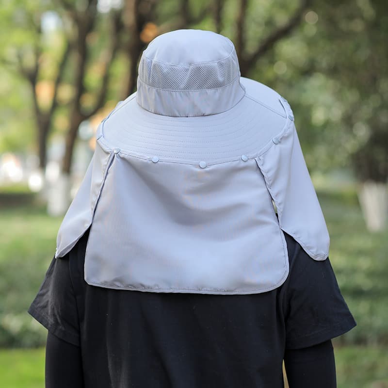 Foldable Sun Hat with Neck Protection UV Protection Fishing and Hiking Cap, Light Gray - Image 3