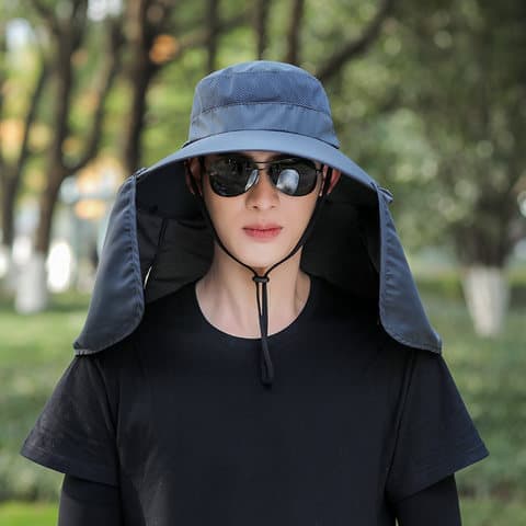 Foldable Sun Hat with Neck Protection UV Protection Fishing and Hiking Cap, Dark Gray - Image 2