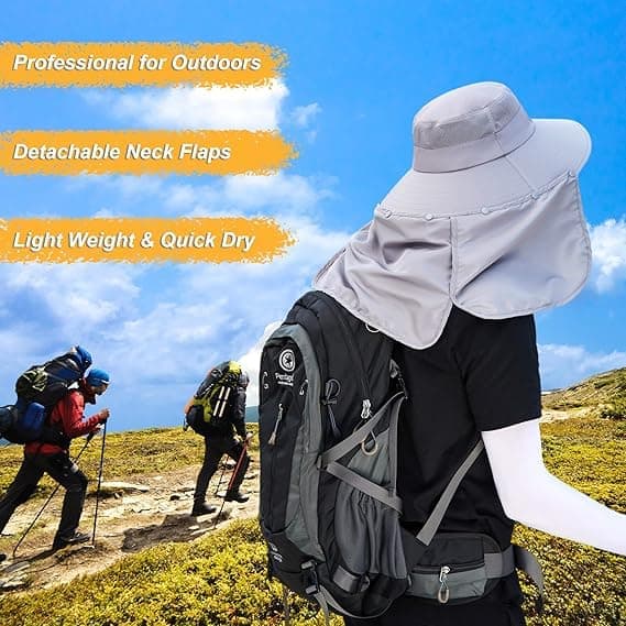 Foldable Sun Hat with Neck Protection UV Protection Fishing and Hiking Cap, Dark Gray - Image 4