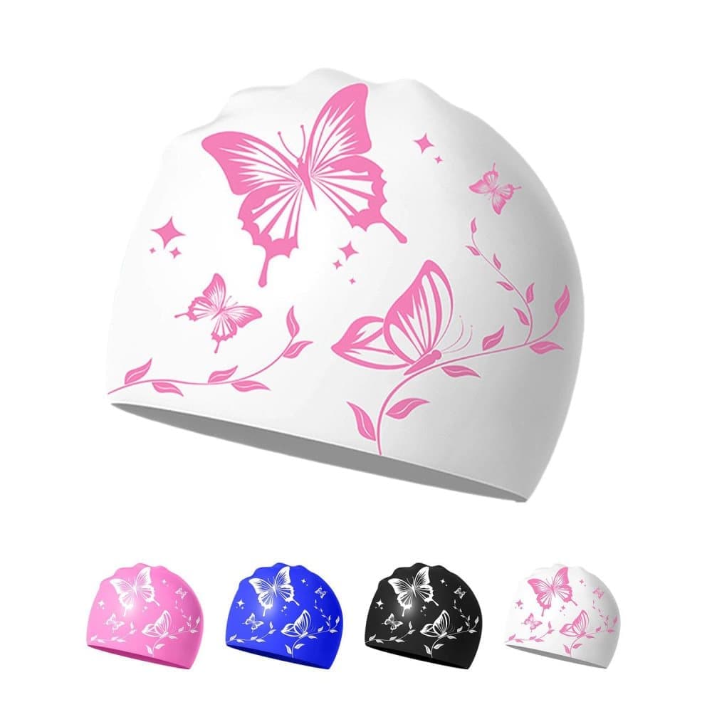 Waterproof Silicone Swimming Cap for Adults, Non-Slip Elastic Comfortable Swim Cap for Swimming and Water Activities, White - Image 1