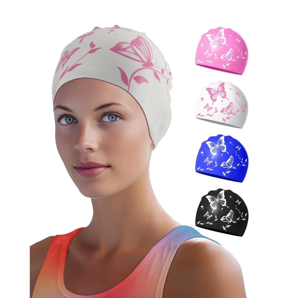 Waterproof Silicone Swimming Cap for Adults, Non-Slip Elastic Comfortable Swim Cap for Swimming and Water Activities, White - Image 2