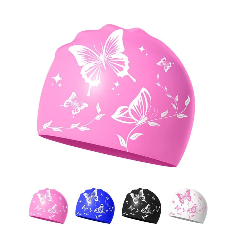 Waterproof Silicone Swimming Cap Non-Slip Elastic Comfortable for Adults, Pink, Compatible with Oral-B - Image 1