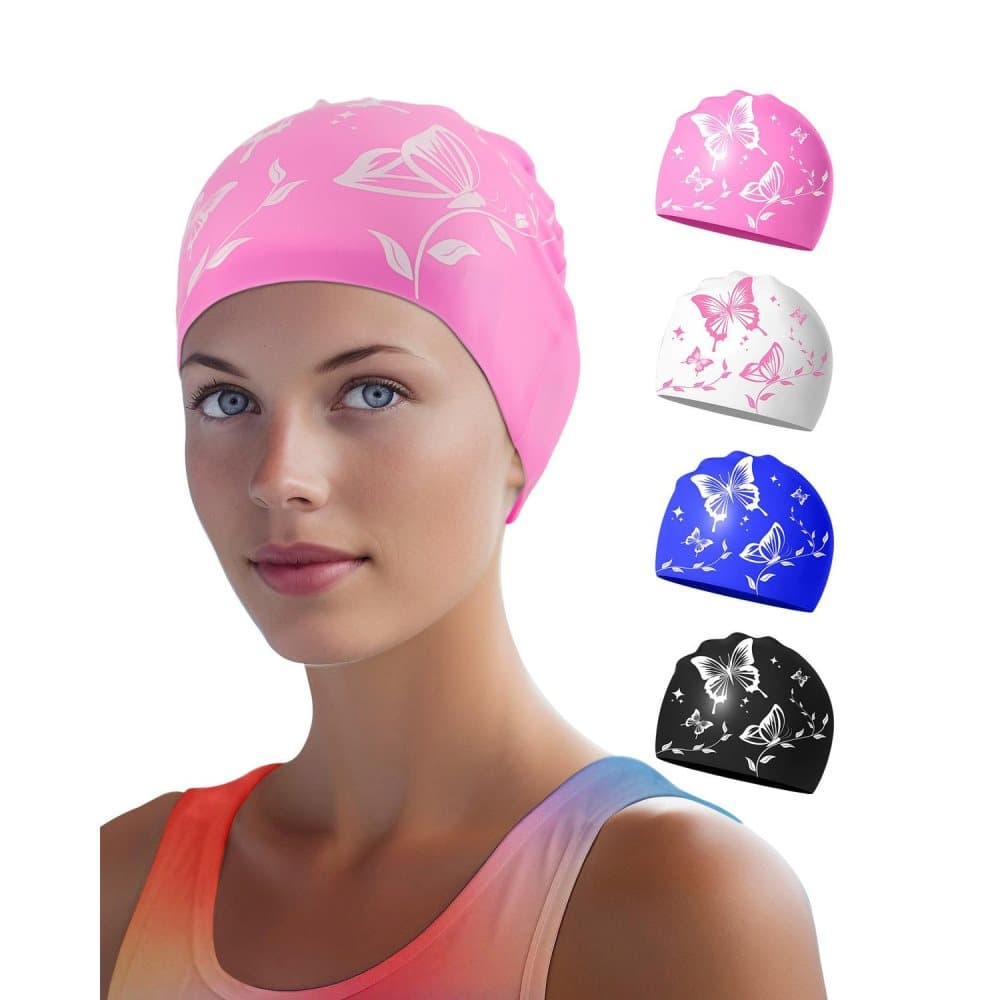 Waterproof Silicone Swimming Cap Non-Slip Elastic Comfortable for Adults, Pink, Compatible with Oral-B - Image 2