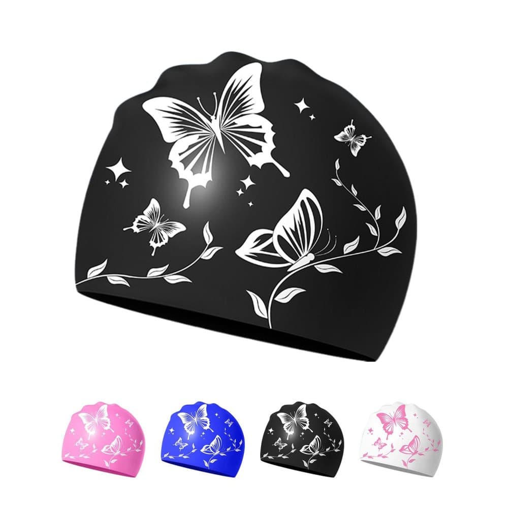 1 Waterproof Silicone Swimming Cap Non-Slip Elastic Comfortable for Adults, One Size, Black - Image 1