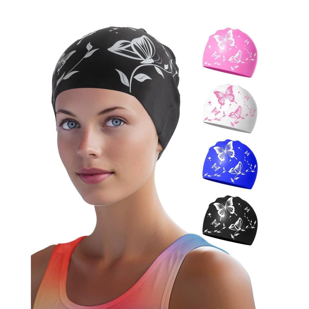1 Waterproof Silicone Swimming Cap Non-Slip Elastic Comfortable for Adults, One Size, Black - Image 2