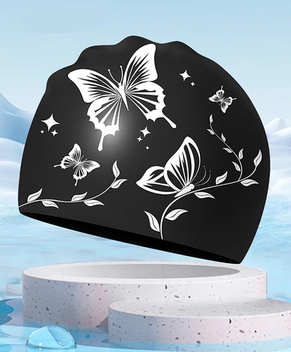 1 Waterproof Silicone Swimming Cap Non-Slip Elastic Comfortable for Adults, One Size, Black - Image 3