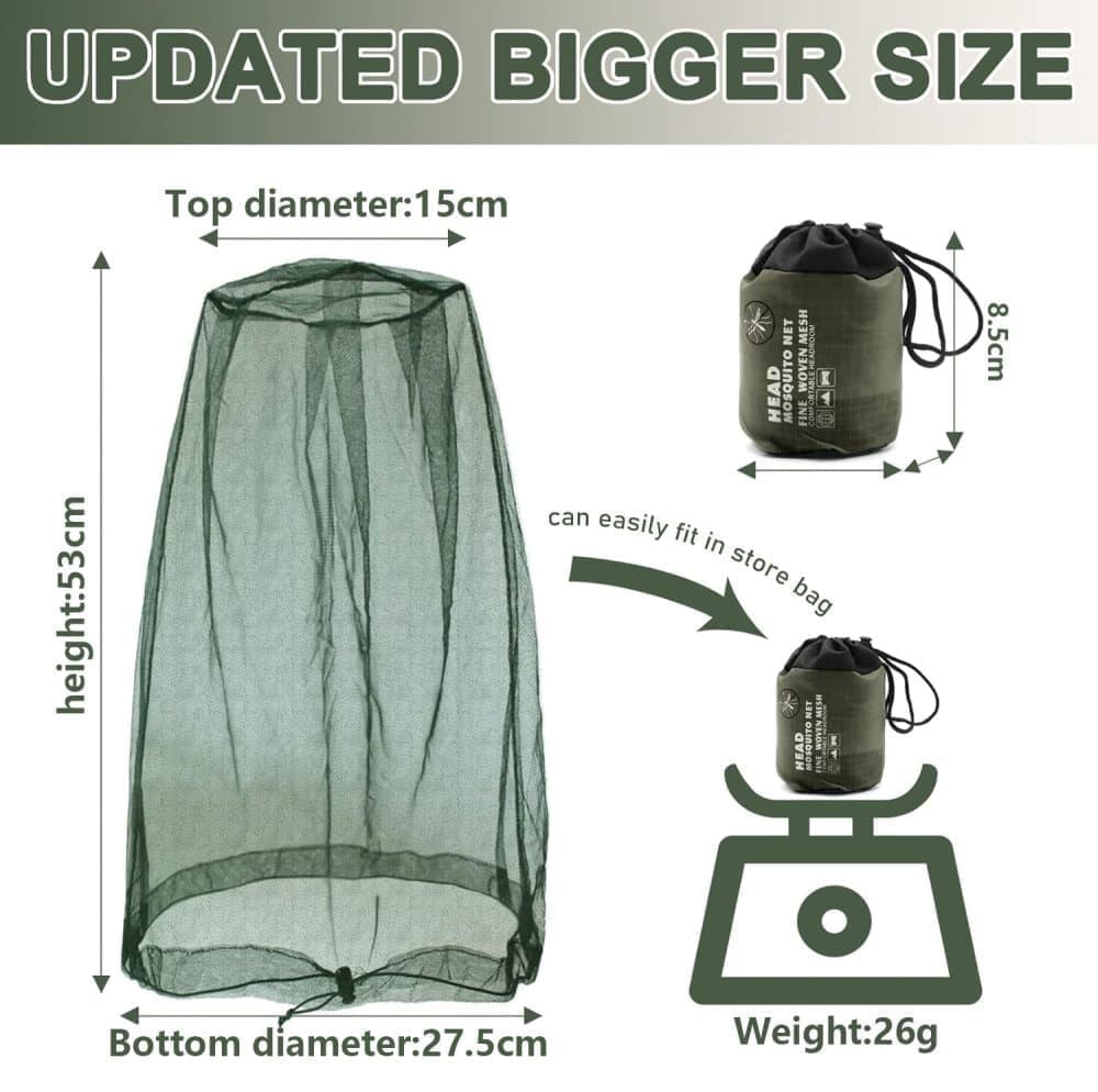 4 pcs Mosquito Net for Hat, Dark Green, Waterproof Adjustable Ultra-fine with Storage Bag, for Fishing Hiking Camping Garden - Image 2