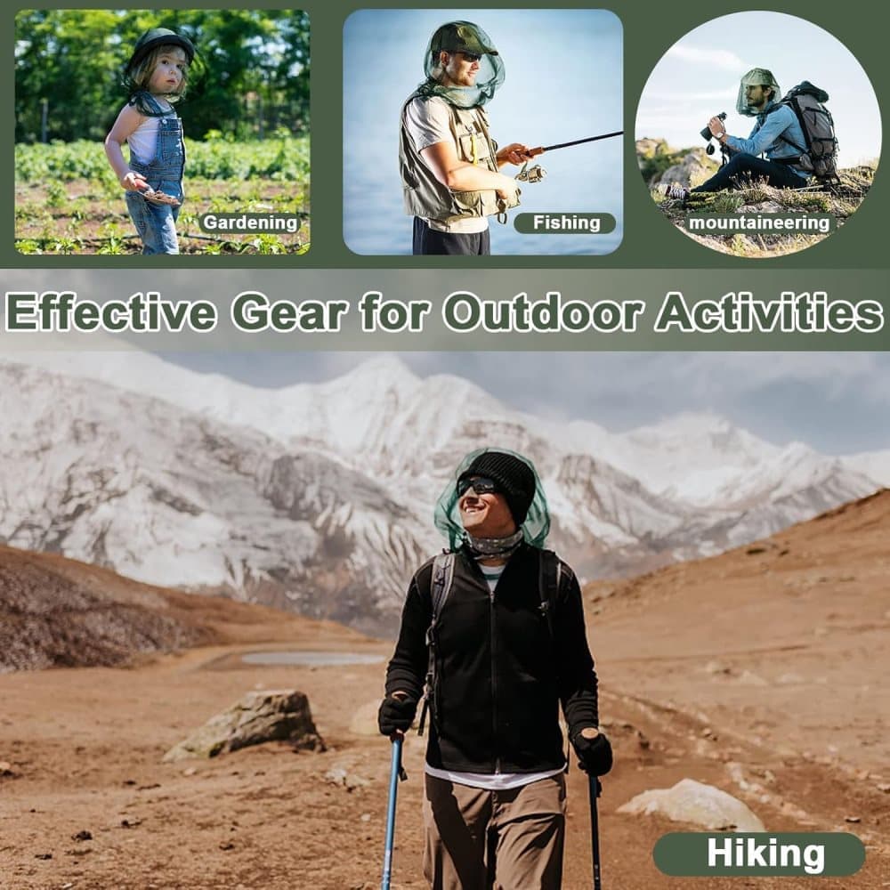 4 pcs Mosquito Net for Hat, Dark Green, Waterproof Adjustable Ultra-fine with Storage Bag, for Fishing Hiking Camping Garden - Image 6