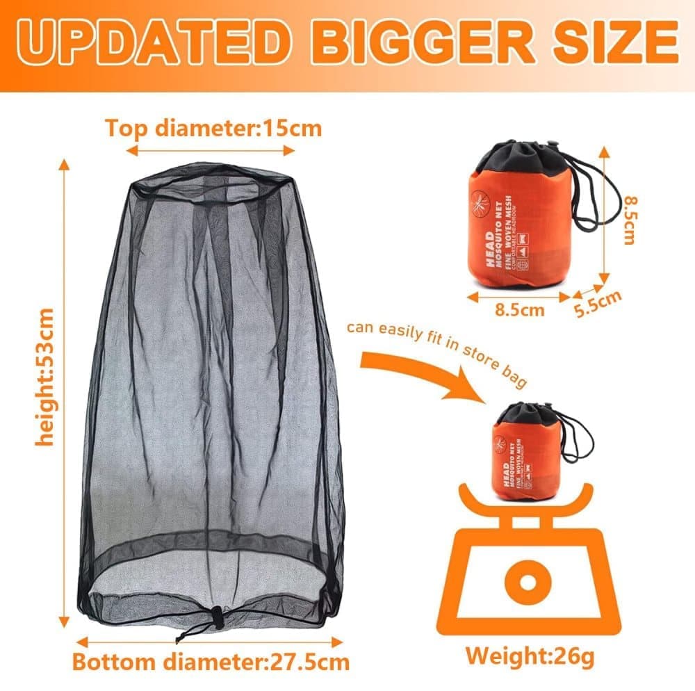 4 pcs Mosquito Net for Hat, Black, Waterproof Adjustable Ultra-fine with Storage Bag, for Fishing Hiking Camping Garden - Image 2