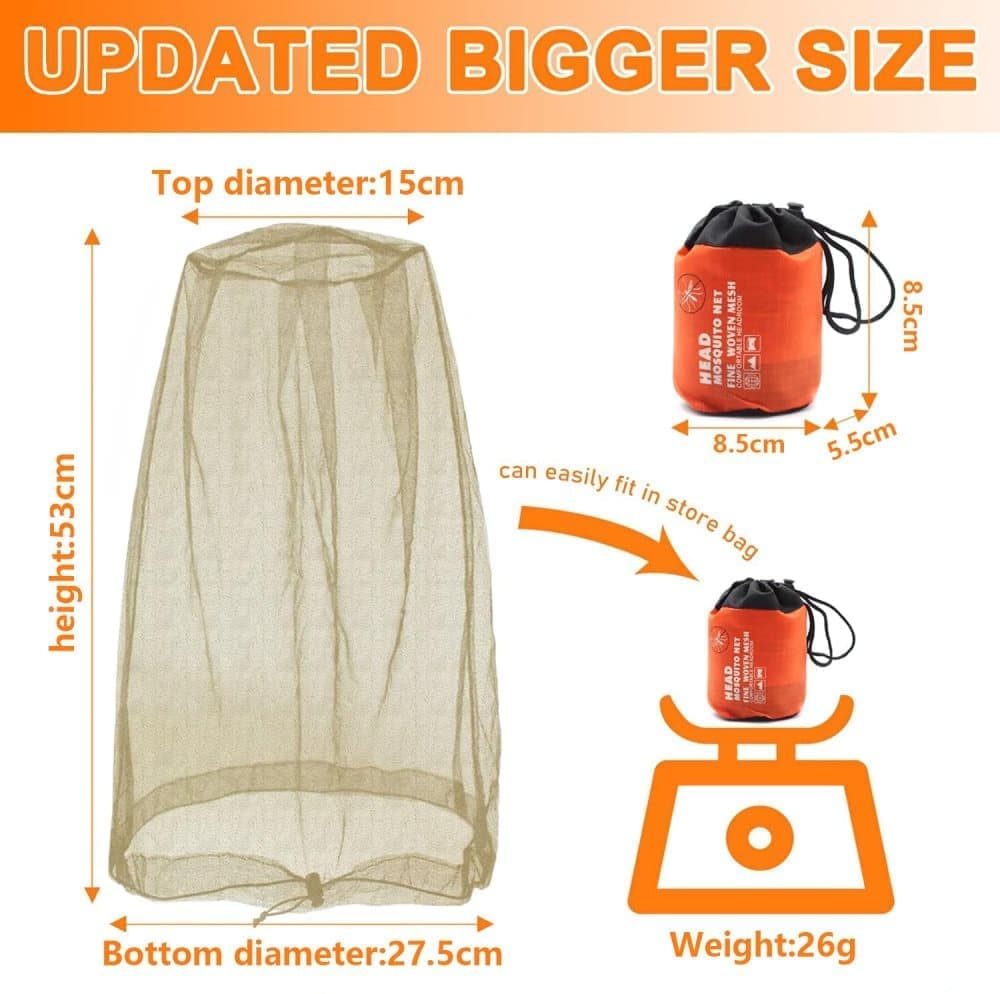 4 pcs Mosquito Net for Hat, Waterproof Adjustable Ultra-fine with Storage Bag, for Fishing Hiking Camping, Beige - Image 2