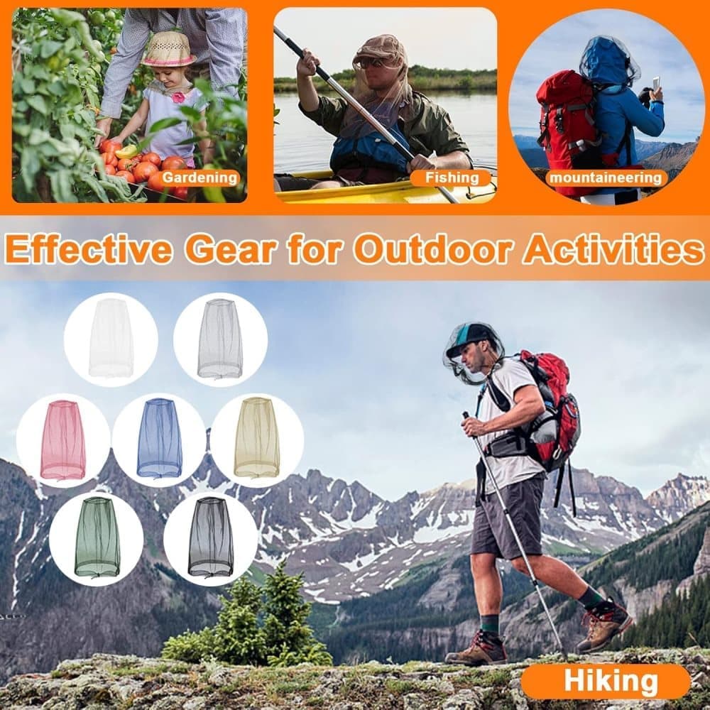 4 pcs Mosquito Net for Hat, Waterproof Adjustable Ultra-fine with Storage Bag, for Fishing Hiking Camping, Beige - Image 6