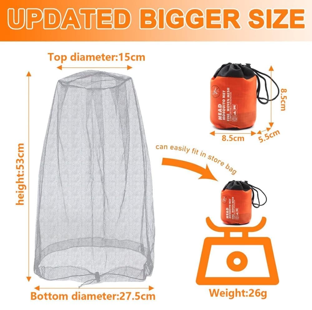 4 pcs Mosquito Net for Hat, Waterproof Adjustable Ultra-fine with Storage Bag, Gray, for Fishing Hiking Camping Garden - Image 2