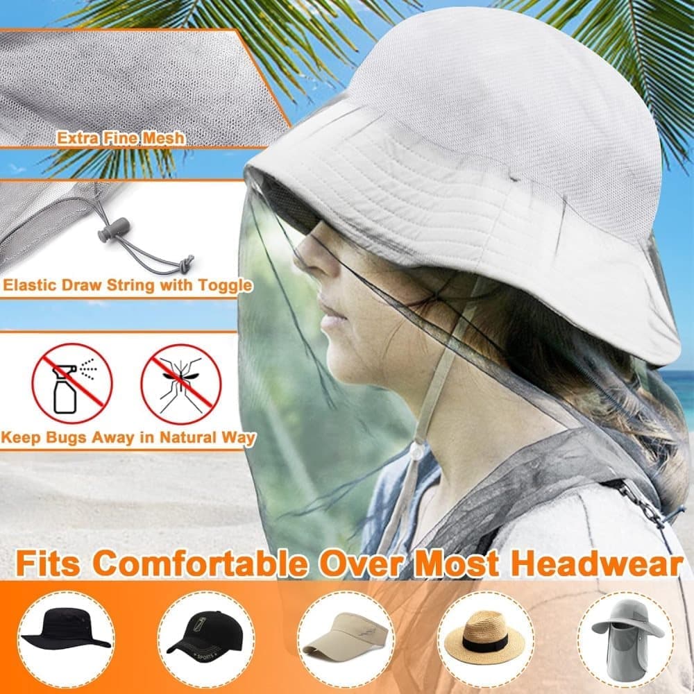 4 pcs Mosquito Net for Hat, Waterproof Adjustable Ultra-fine with Storage Bag, Gray, for Fishing Hiking Camping Garden - Image 3