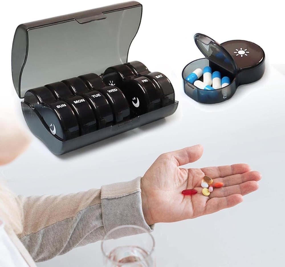 7-Day Round Medicine Dosett Storage with 7 Compartments, compatible with Oral-B, Black - Image 4