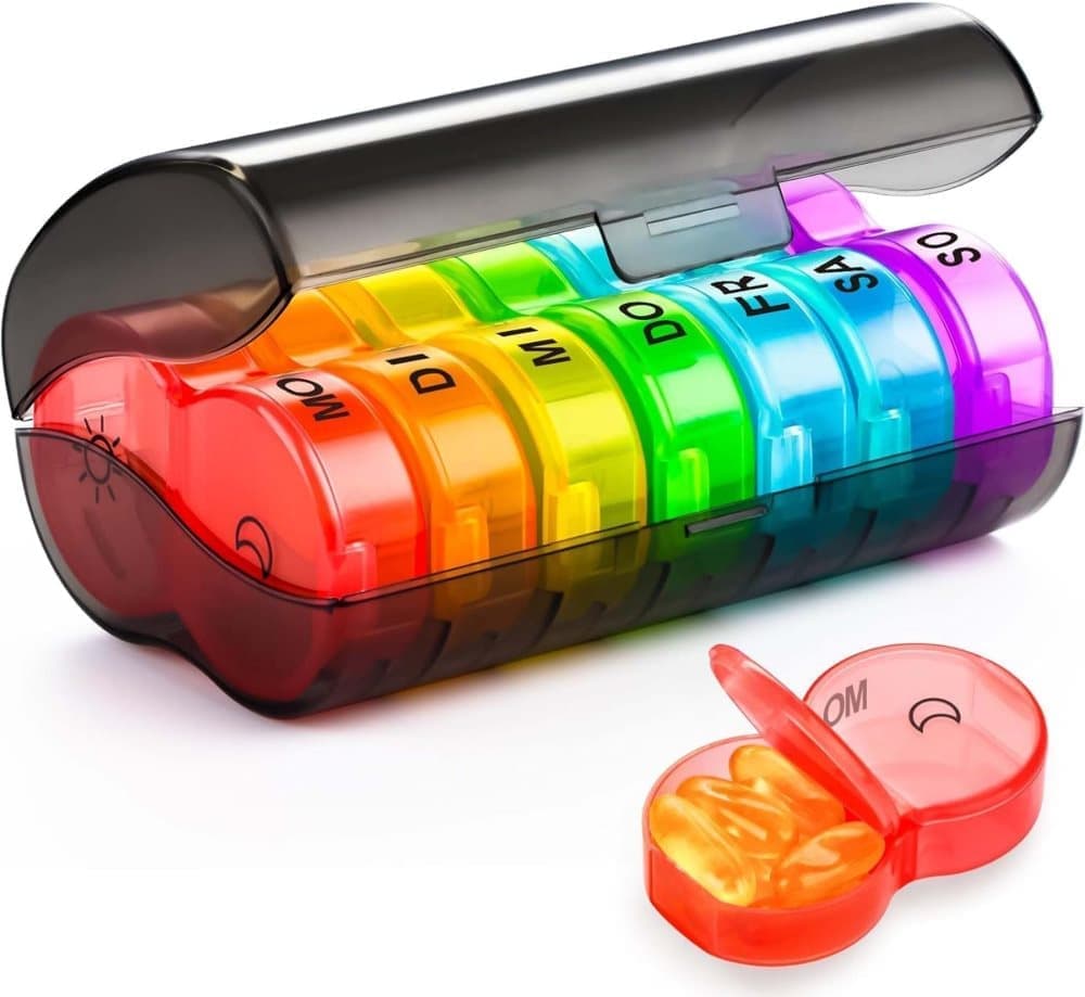 7-Day Round Medicine Dosett Pill Organizer, 1 Count, Gray, 7 compartments - Image 1