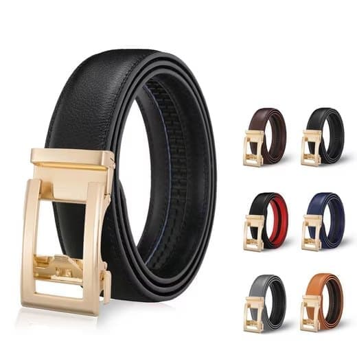 Black Unisex Leather Belt with Adjustable Buckle, 115/125 cm - Image 1