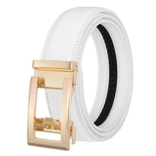 Unisex Leather Belt with Adjustable Buckle, 115/125 cm, White - Image 1