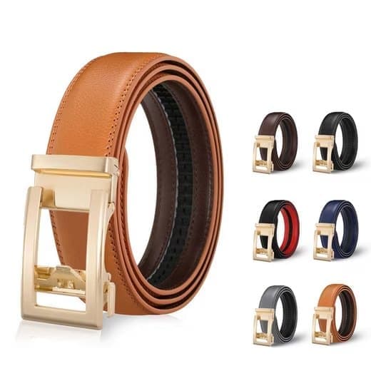 Leather Belt Unisex 3.5 cm with Adjustable Buckle, 115/125 cm, Yellow - Image 1