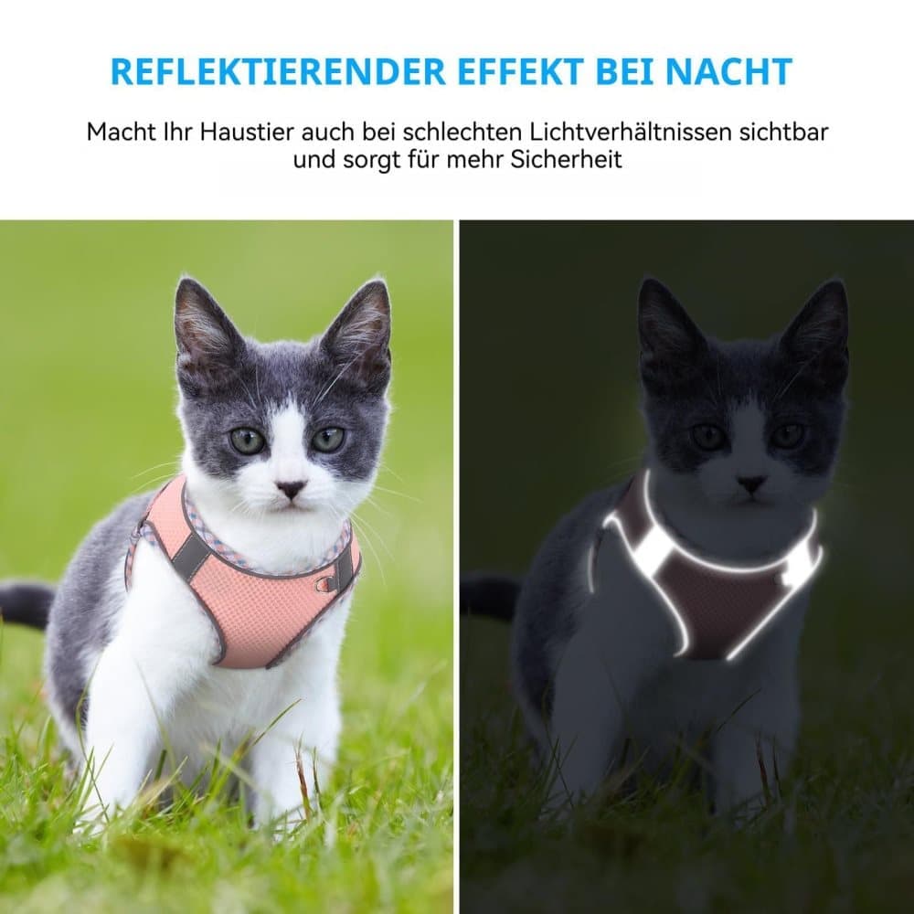 1x Adjustable Pet Harness with Reflector and Leash for Cat and Dog, Soft Comfortable Vest Design Anti-Escape, S Green - Image 3