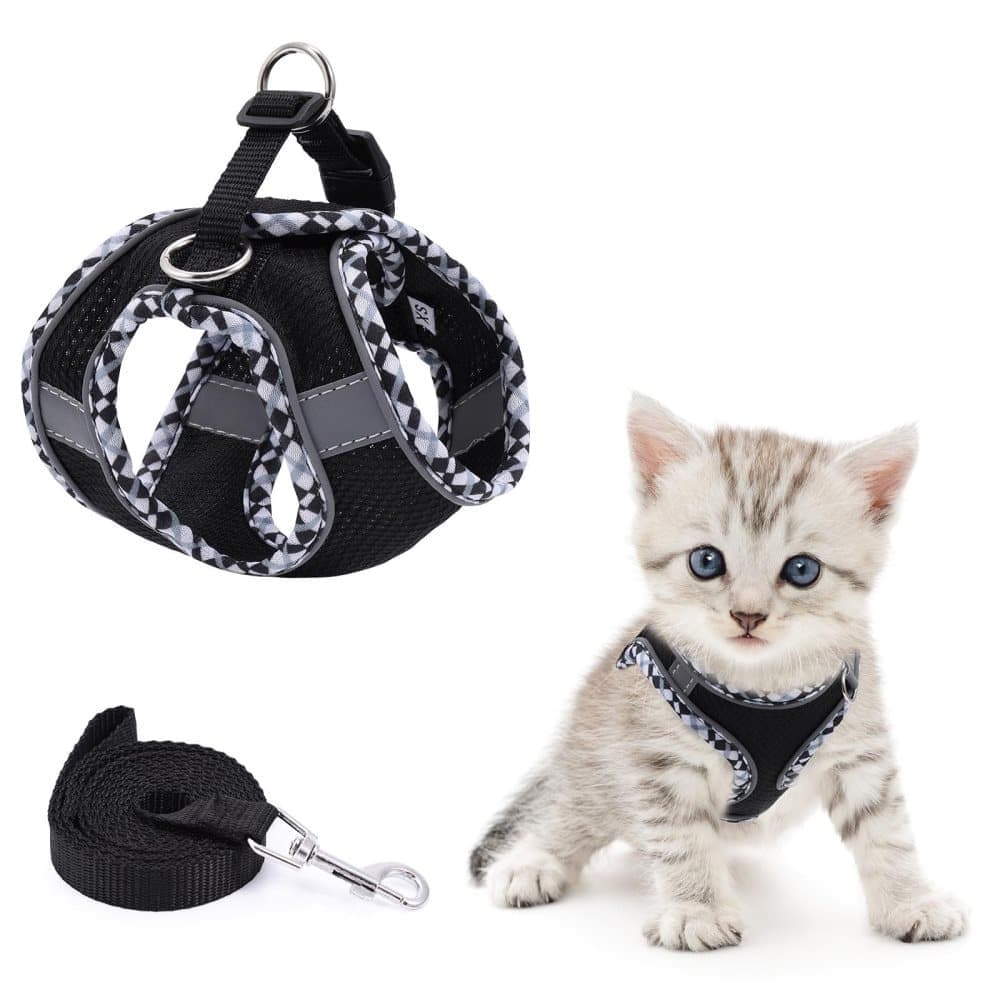 Adjustable Pet Harness with Reflector and Leash for Cats and Dogs, Soft Comfortable Vest Design Anti-Escape, L, Black - Image 1