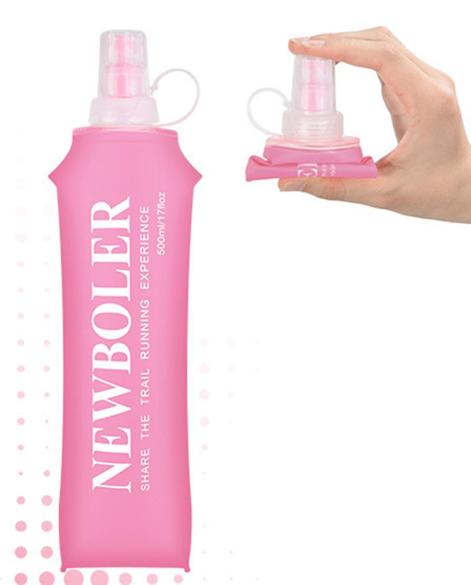 500ml Foldable Water Bottle BPA-Free Soft Bottle for Marathons Camping Hiking, 500ml, Pink - Image 1