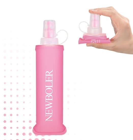 Foldable Water Bottle 250ml, BPA-Free Soft Bottle for Marathons Camping Hiking, Pink - Image 1