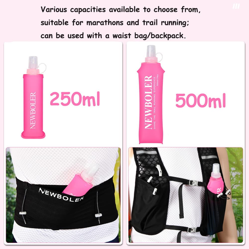 Foldable Water Bottle 250ml, BPA-Free Soft Bottle for Marathons Camping Hiking, Pink - Image 8