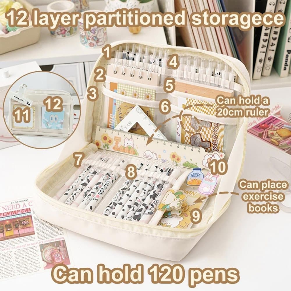 1 Pack Stylish Zipper Pencil Case Large Capacity Multifunctional Travel Pencil Box for School and Office, Brown - Image 3