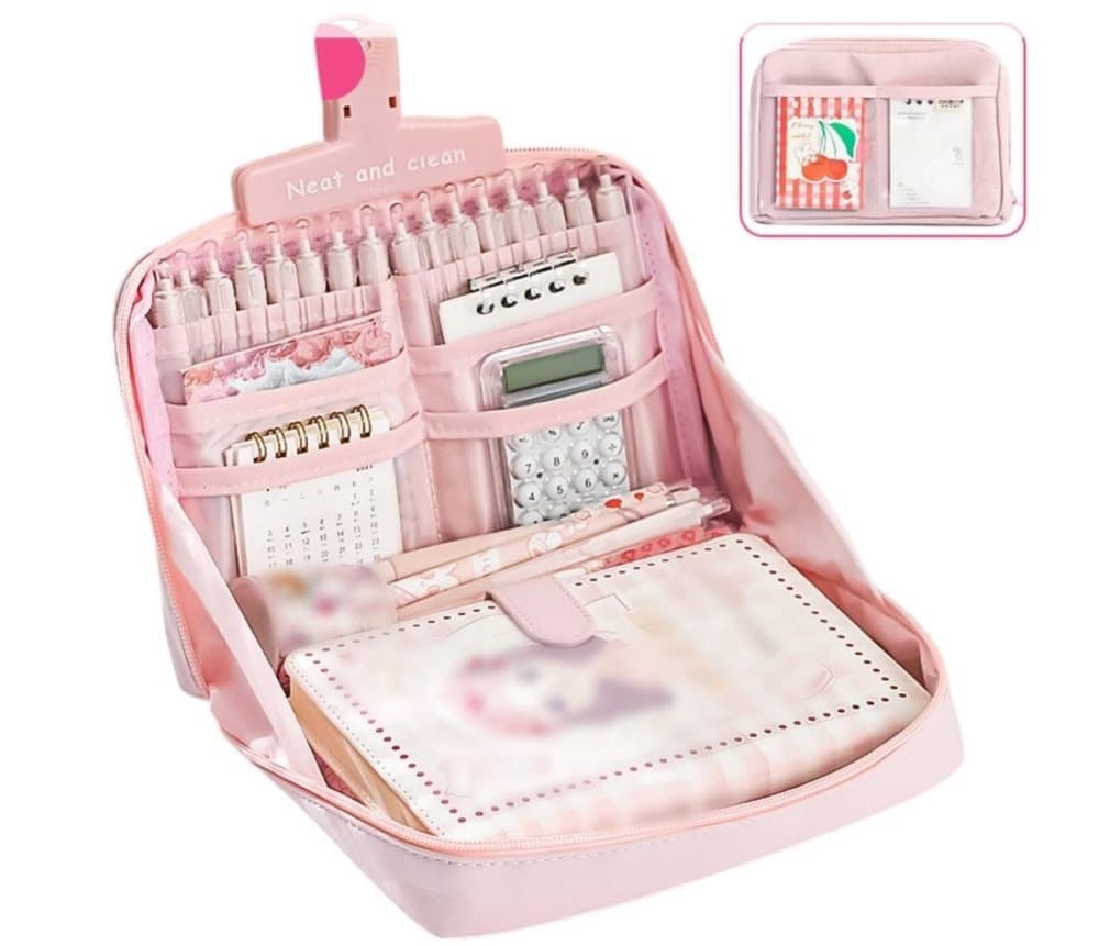 Large Capacity Pencil Case with Compartments and Zipper for School Office Travel, Pink - Image 1