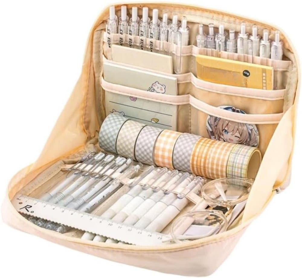 1 Pack White Stylish Pencil Case with Zipper, Large Capacity Multifunctional Travel Pencil Box for School and Office - Image 1