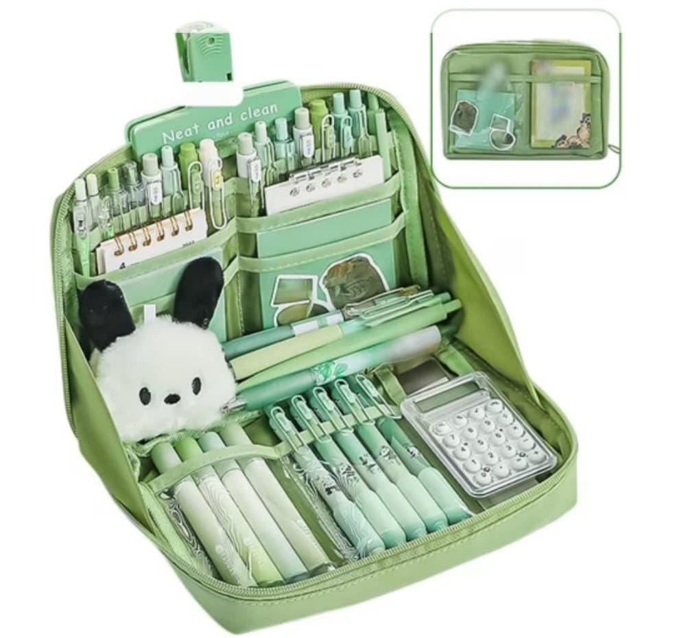 Green Large Capacity Pencil Case with Compartments and Zipper, Multifunctional Travel Pencil Box for School and Office - Image 2