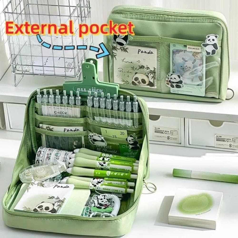Green Large Capacity Pencil Case with Compartments and Zipper, Multifunctional Travel Pencil Box for School and Office - Image 4