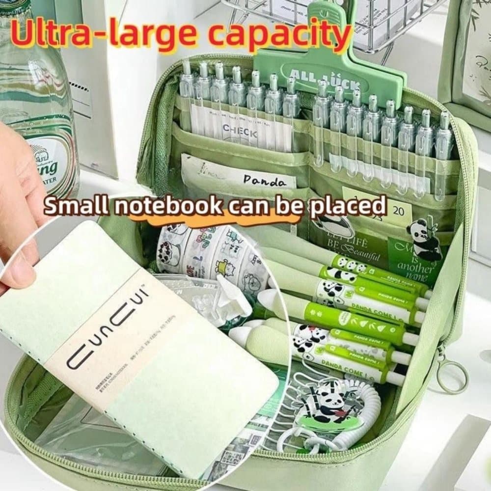 Green Large Capacity Pencil Case with Compartments and Zipper, Multifunctional Travel Pencil Box for School and Office - Image 5
