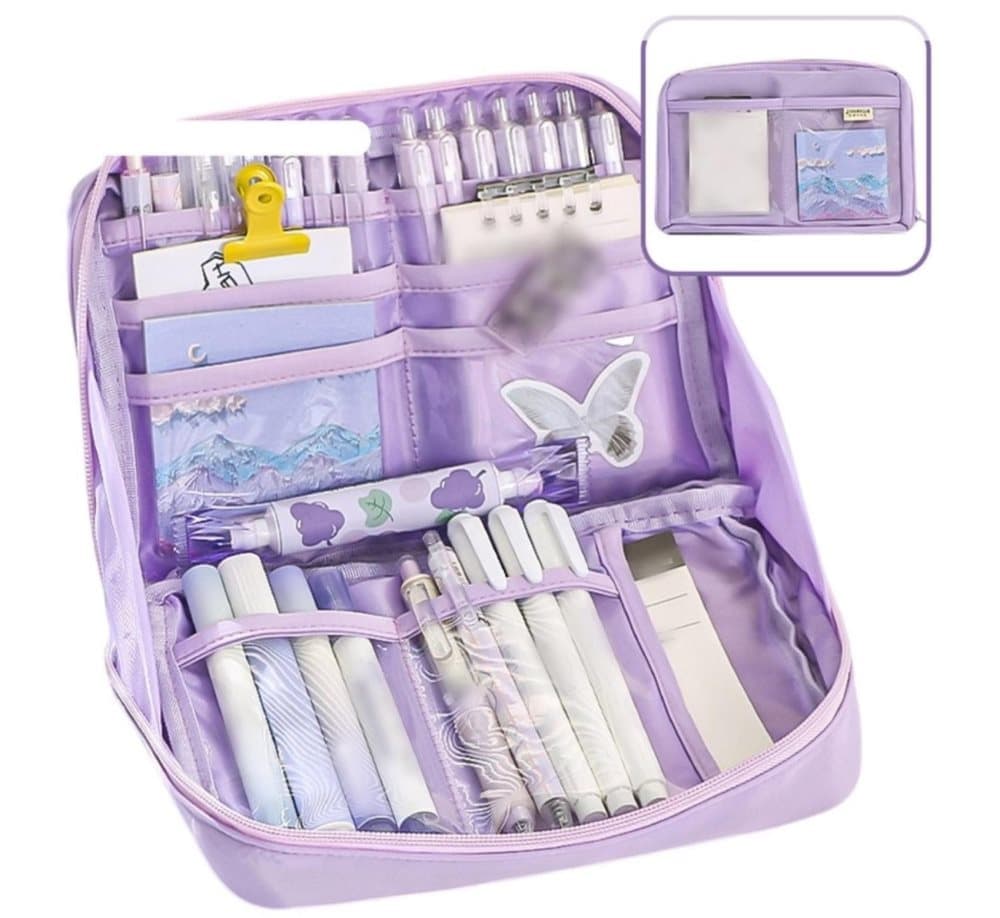 1 Pack Purple Large Capacity Stylish Pencil Case with Zipper for School and Office - Image 1