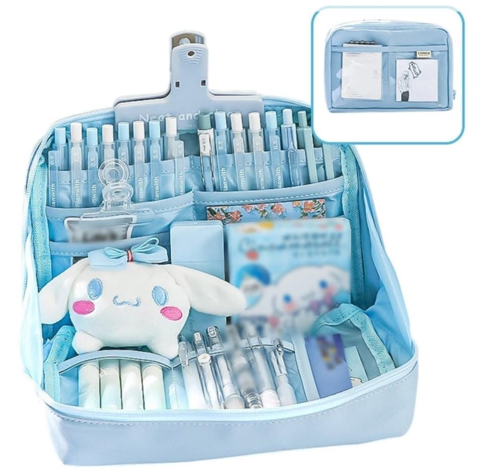 Large Capacity Pencil Case with Compartments and Zipper for School Office Travel, Blue, Multifunctional Stylish Pencil Box - Image 1