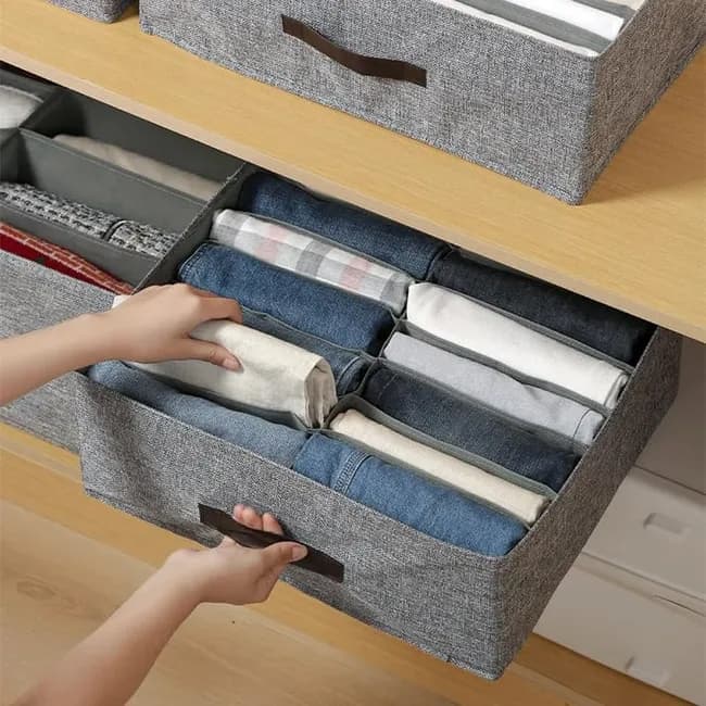 Collapsible Stackable Storage Box with Compartments and Reinforced Handles for Clothes Toys - Image 3