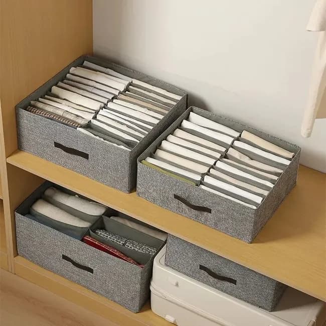 Collapsible Stackable Storage Box with Compartments and Reinforced Handles for Clothes Toys - Image 8