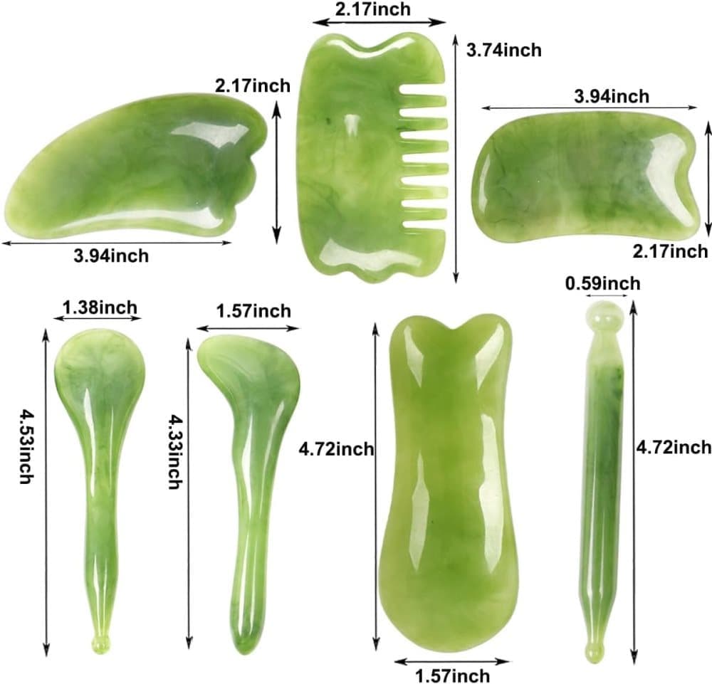 7-piece Gua Sha Set, Resin Facial and Body Massage Tool for Face Legs Back, Green - Image 2