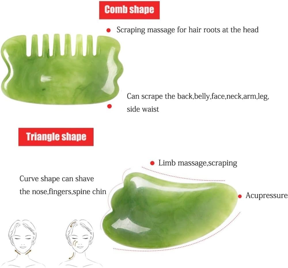 7-piece Gua Sha Set, Resin Facial and Body Massage Tool for Face Legs Back, Green - Image 5